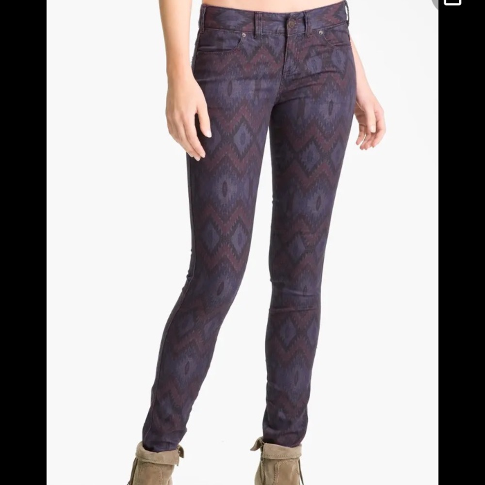 Free People Jeans Purple Ikat Print Skinnies Boho